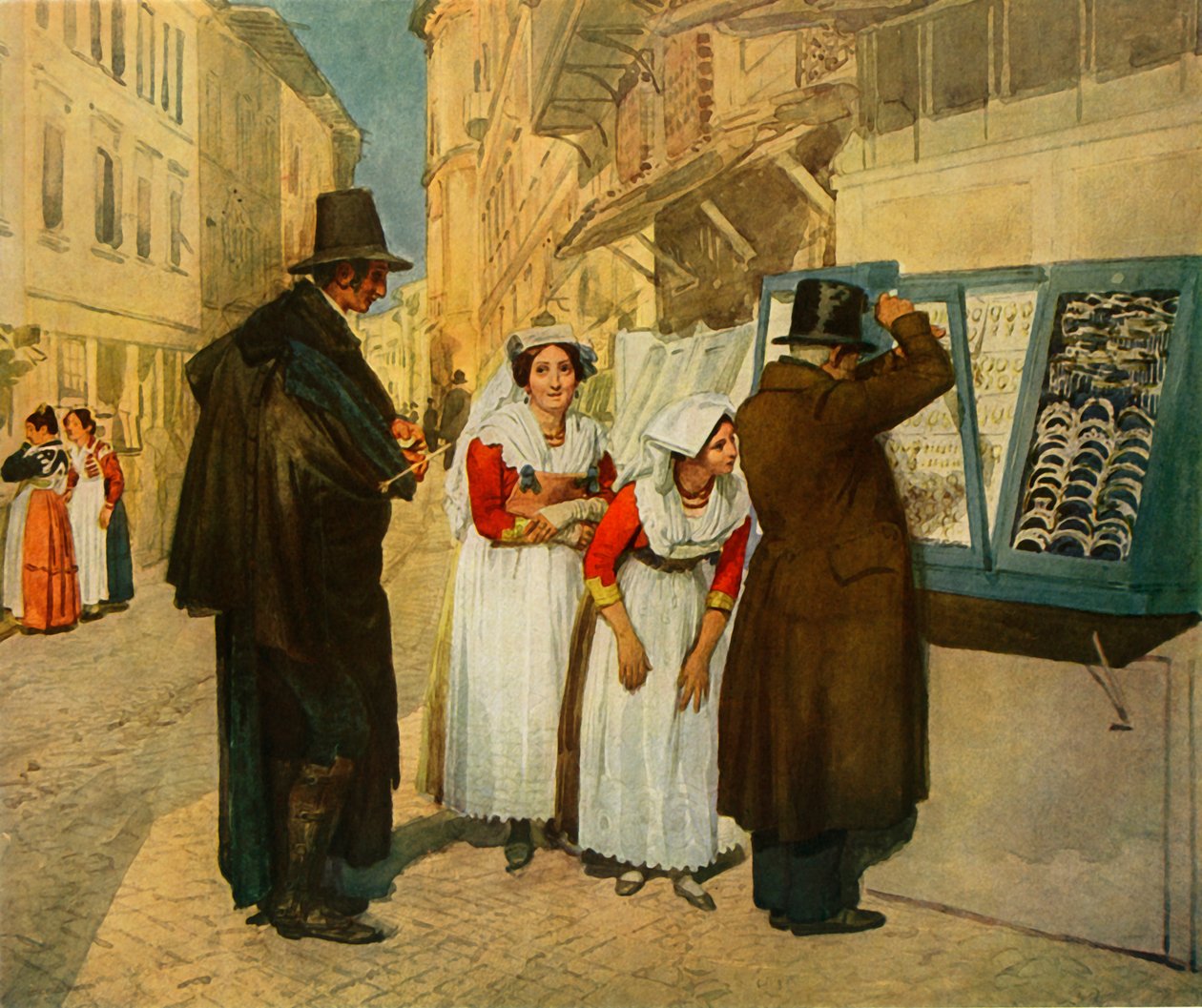 O noivo Campagnuolo escolhendo brincos para sua noiva, 1838, 1965. de Aleksandr Ivanov