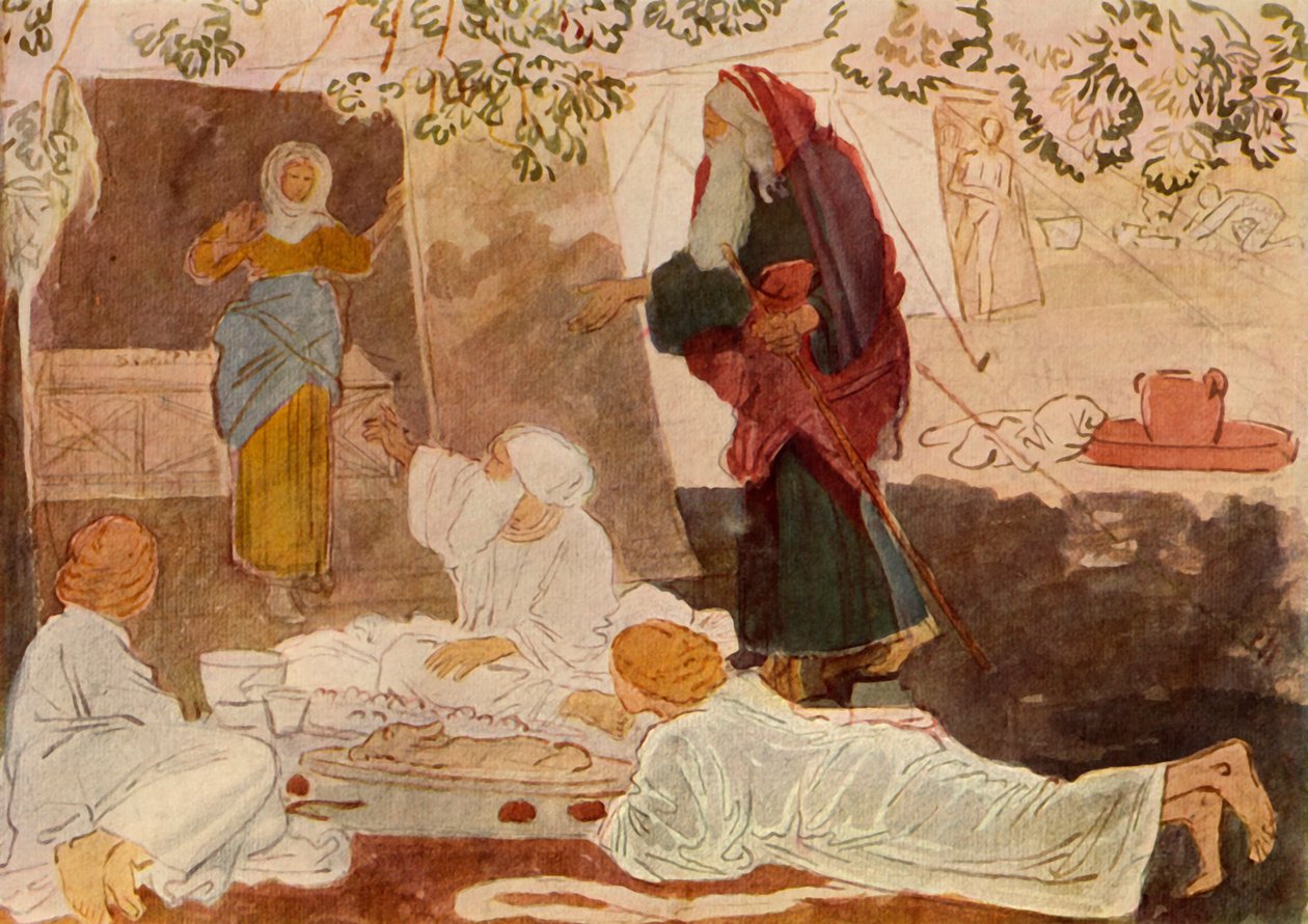 Três peregrinos que visitam Abraão, meados do século XIX, 1965. de Aleksandr Ivanov