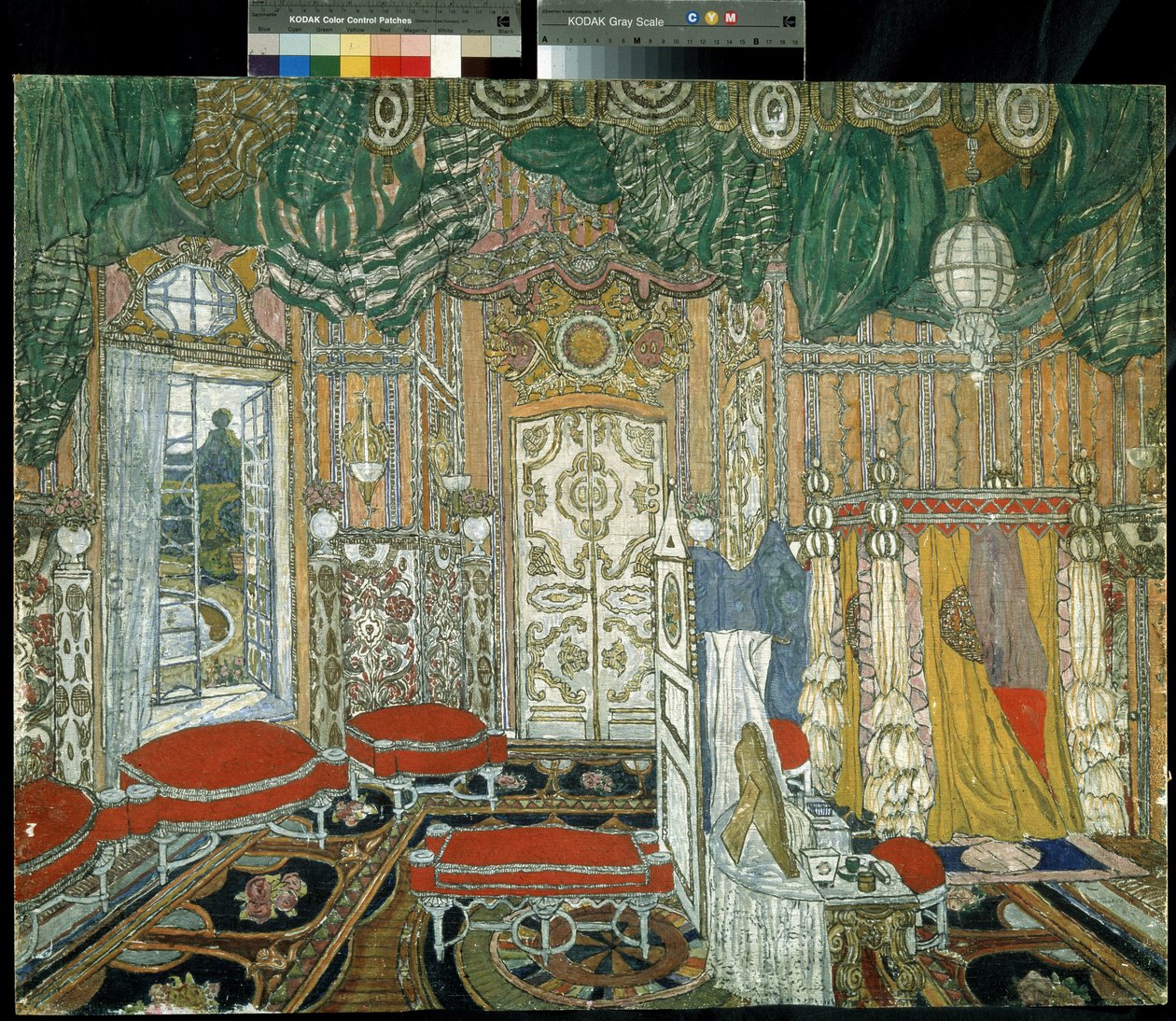 Decoração preparatória para a peça de teatro As Bodas de Fígaro de Pierre Augustin Caron de Beaumarchais (1732-1799) (Cenografia para a peça de teatro As Bodas de Fígaro de P. de Beaumarchais). Pintura de Alexander Yakovlevich Golovin (Alexander Gol de Aleksandr Jakovlevic Golovin