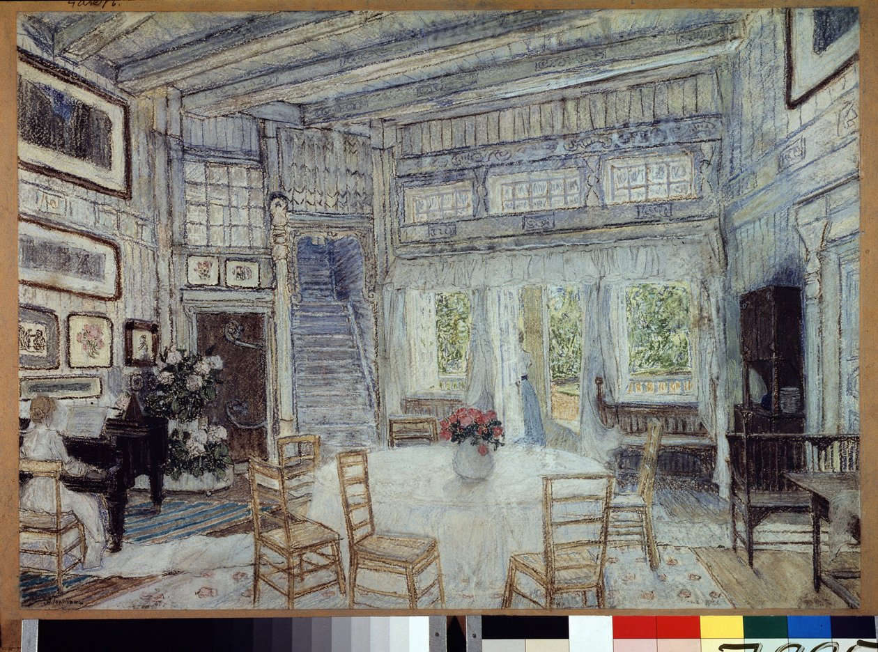 Decoração preparatória para a ópera O Espelho Mágico de Arseny Koreshchenko (1870-1921) (Cenografia para a ópera O Espelho Mágico de A.Koreshchenko). Obra de Alexander Yakovlevich Golovin (Alexander Golovin) (1863-1930), guache sobre papel de Aleksandr Jakovlevic Golovin