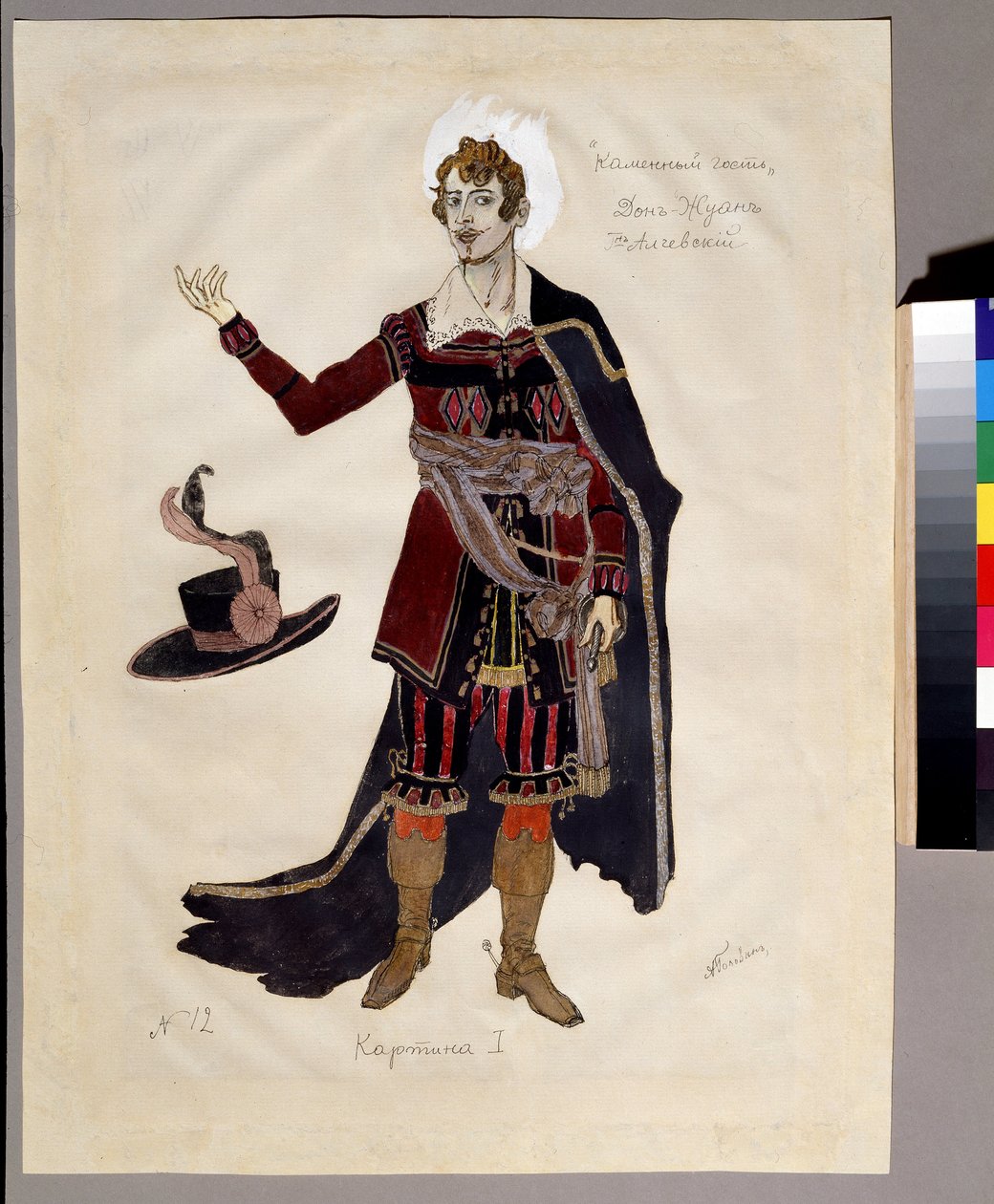 Figurinos para a ópera ""Le guest de pierre"" de Alexandre Dargomyjski (1813-1869) (Figurinista para a ópera The Stone Guest de A.Dargomyzhsky). Obra de Alexander Yakovlevich Golovin (Alexander Golovin) (1863-1930); Aquarela, guache e e de Aleksandr Jakovlevic Golovin