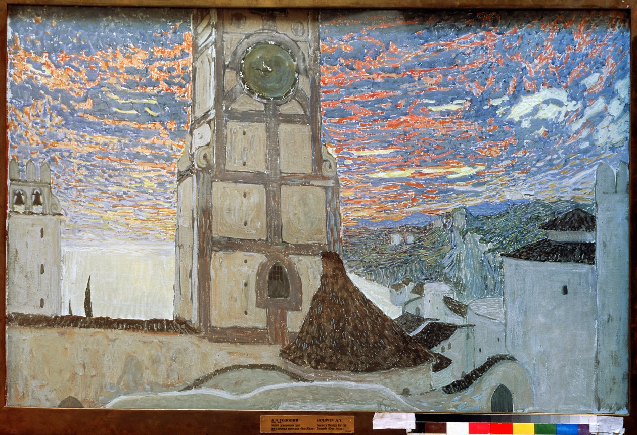 Aldeia siciliana, cenografia para Dom Juan de Molière, 1910 (pintura a quente) de Aleksandr Jakovlevic Golovin