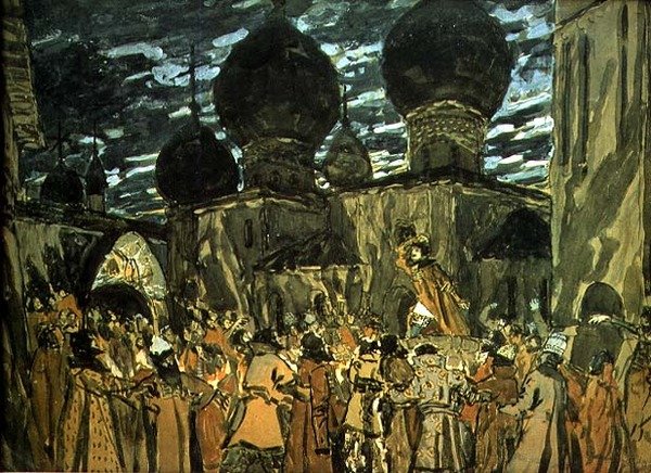 Design de palco para uma produção teatral, 1901 de Aleksandr Jakovlevic Golovin