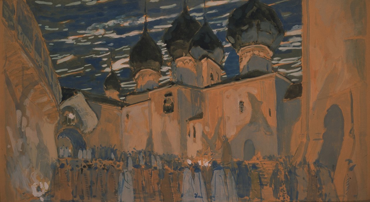 Cenografia para a ópera The Pskov Maiden de N. Rimsky-Korsakov, 1901 de Aleksandr Jakovlevic Golovin