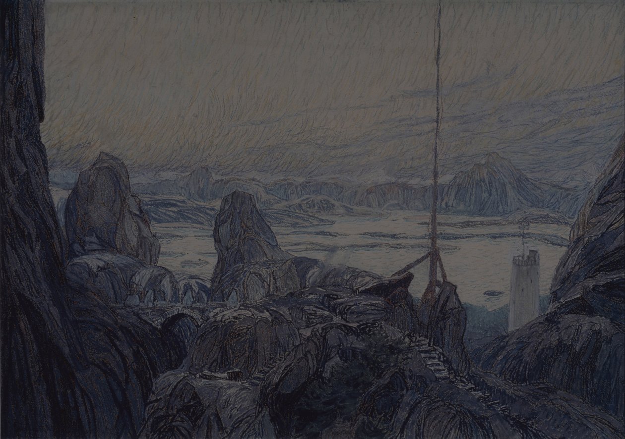 Cenografia da peça de teatro A Dama do Mar, de H. Ibsen, 1905 de Aleksandr Jakovlevic Golovin