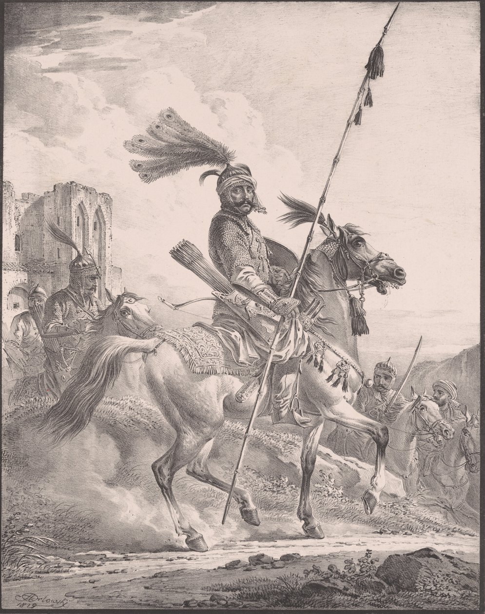 Curdo em armadura militar a cavalo, 1819., 1819. de Aleksandr Orlovsky