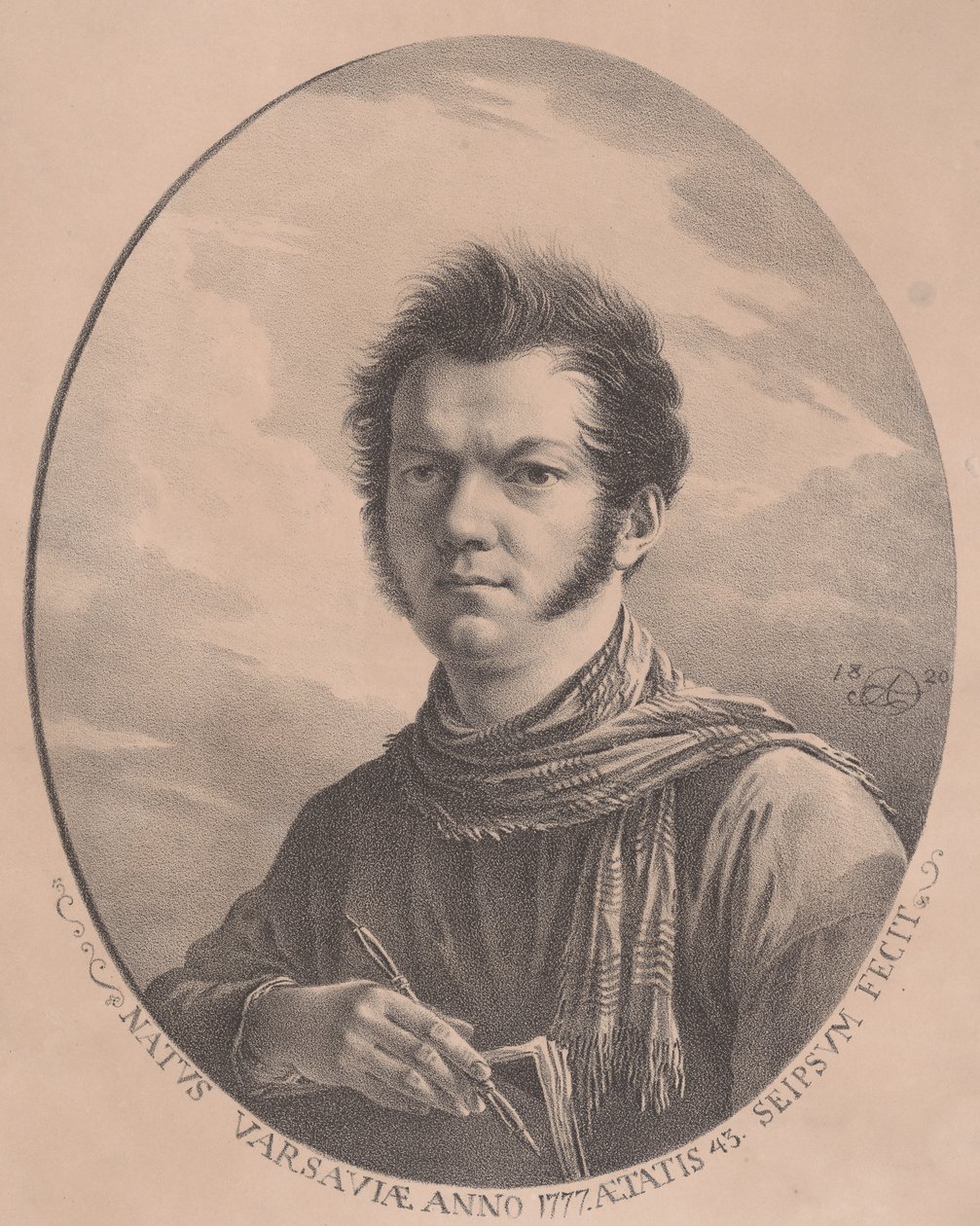 Auto-retrato com álbum e caneta, 1819., 1819. de Aleksandr Orlovsky