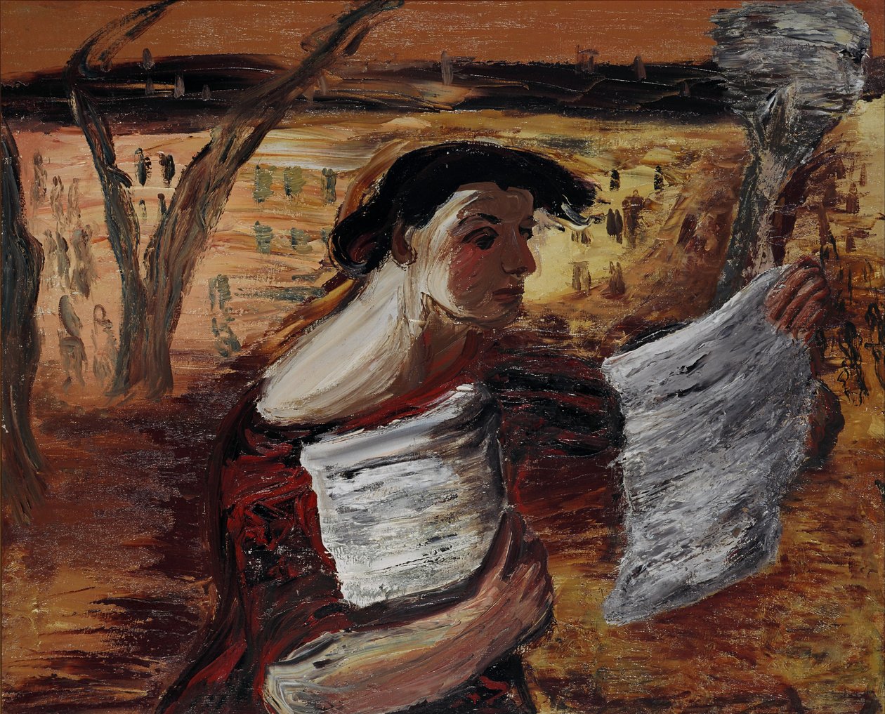 Mulher, com, panfletos de Aleksandrs Drevins