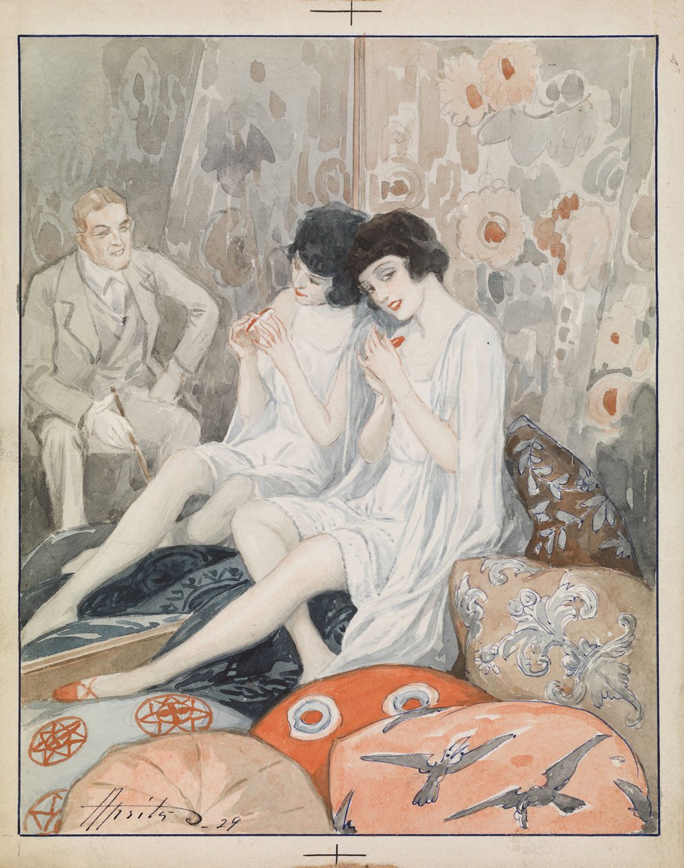 "Lady in Her Boudoir Watercolour" de Alexander Apsit (1880-1944) de Aleksandrs Apsit