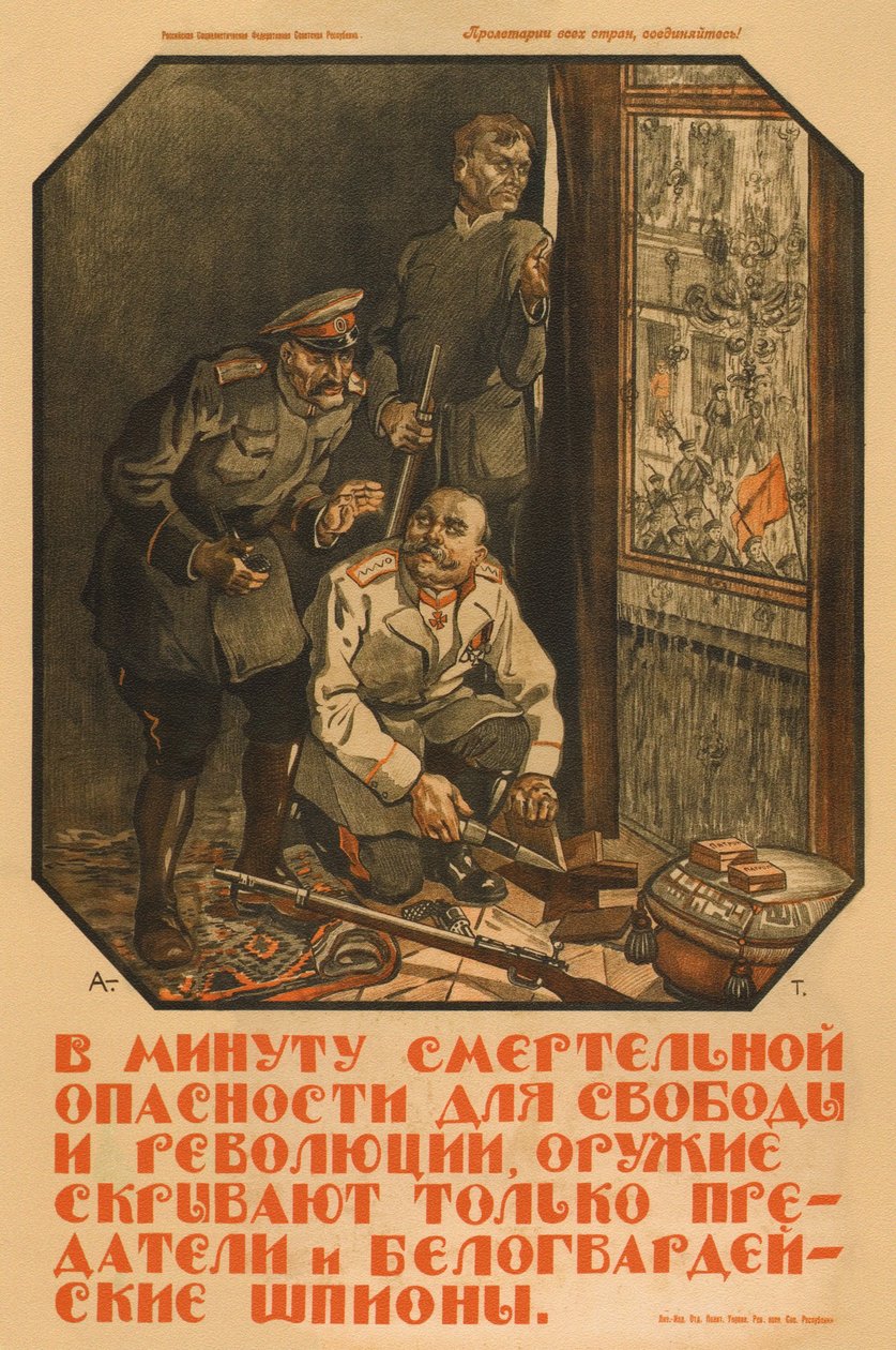 Só os traidores e espiões da Guarda Branca esconderão a arma - Apsit, Alexander Petrovich (1880-1944) - 1919 - Litografia a cores - Biblioteca Estadual Russa, Moscovo de Aleksandrs Apsit