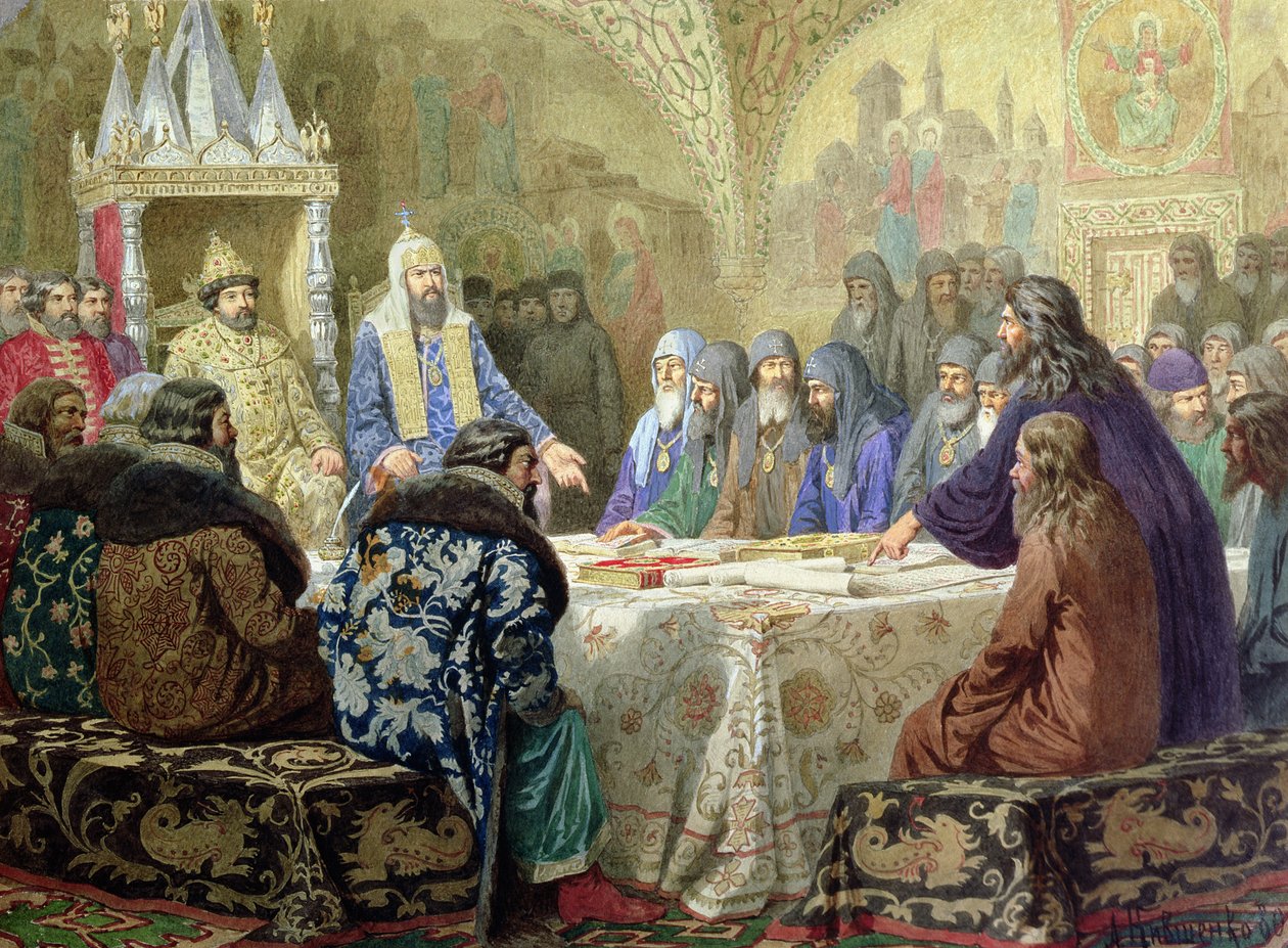 Concílio em 1634: O Início da Dissidência na Igreja na Rússia, 1880 de Aleksei Danilovich Kivshenko