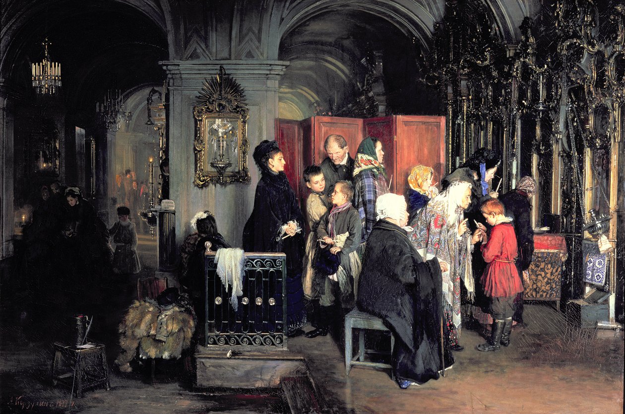 Antes da confissão, 1877 de Aleksei Ivanovich Korzukhin