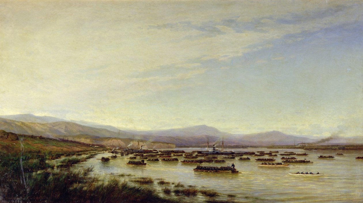 O exército russo que atravessa o Danúbio em junho de 1877, 1878 de Aleksei Petrovich Bogolyubov