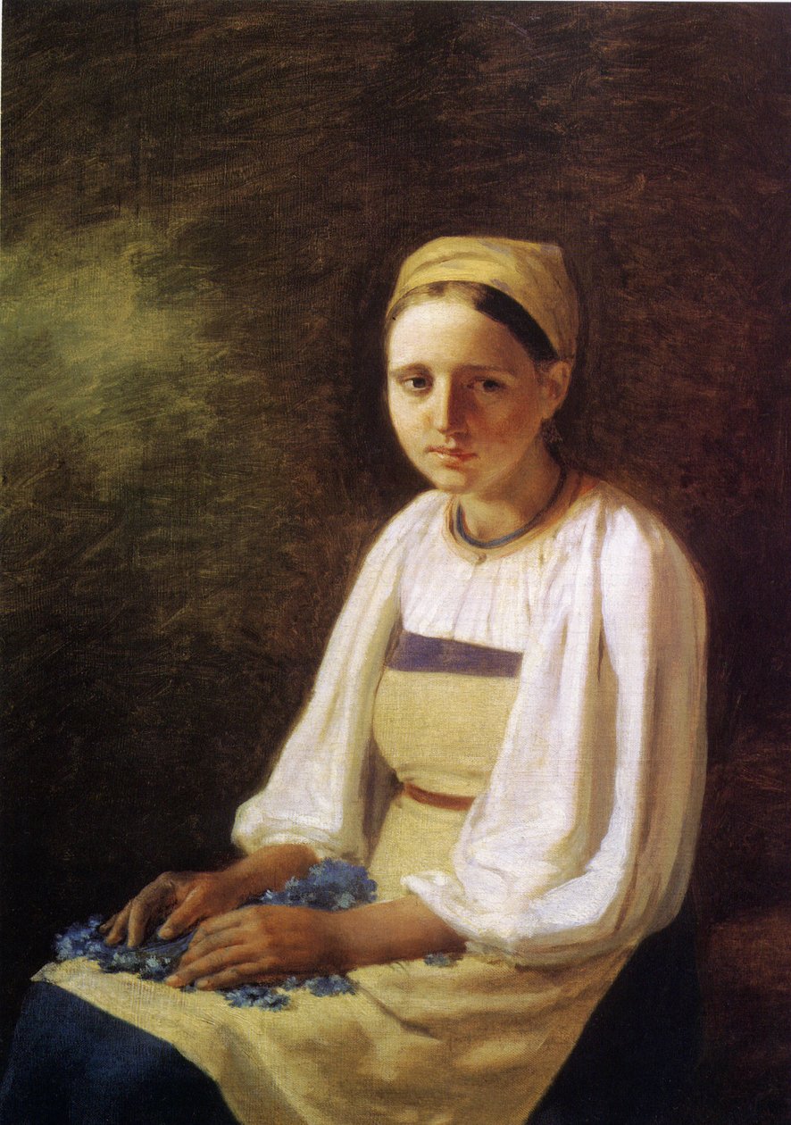 Uma camponesa com flores, década de 1820 de Aleksei Gavrilovich Venetsianov