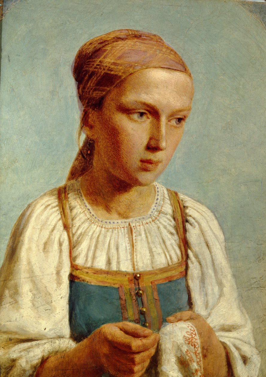 Menina do país do bordado, 1843 de Aleksei Gavrilovich Venetsianov