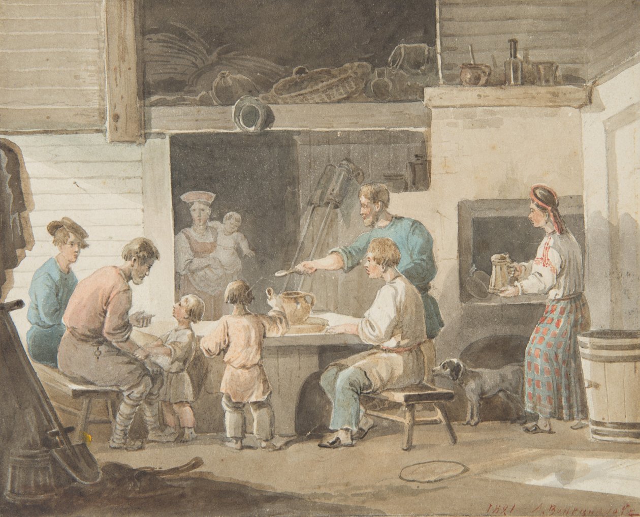 Hora do almoço, 1821 de Aleksei Gavrilovich Venetsianov