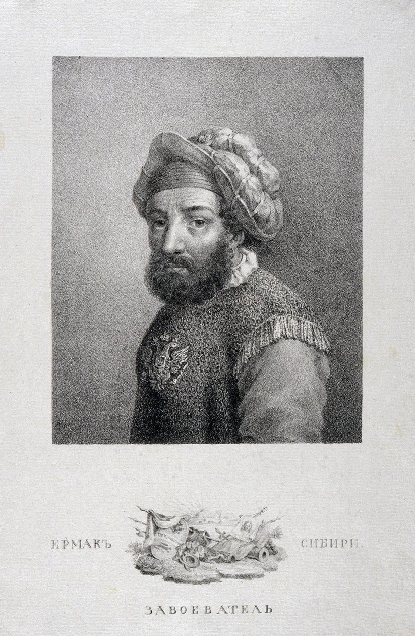 Retrato do líder cossaco, conquistador da Sibéria Yermak Timopheyevich -1585, 1818 de Aleksei Gavrilovich Venetsianov