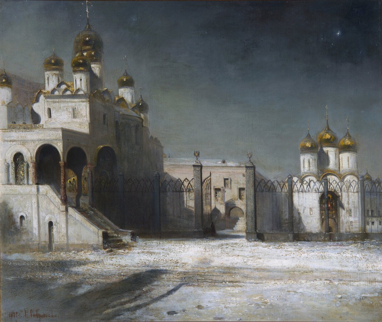 Praça da catedral no Kremlin de Moscou à noite, 1878 de Alexei Kondratjewitsch Sawrassow