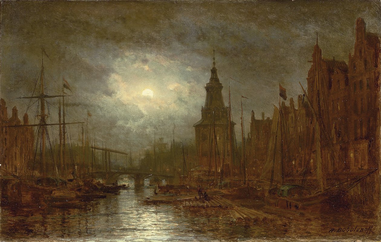 Amsterdã à noite, década de 1870 de Aleksei Petrovich Bogolyubov