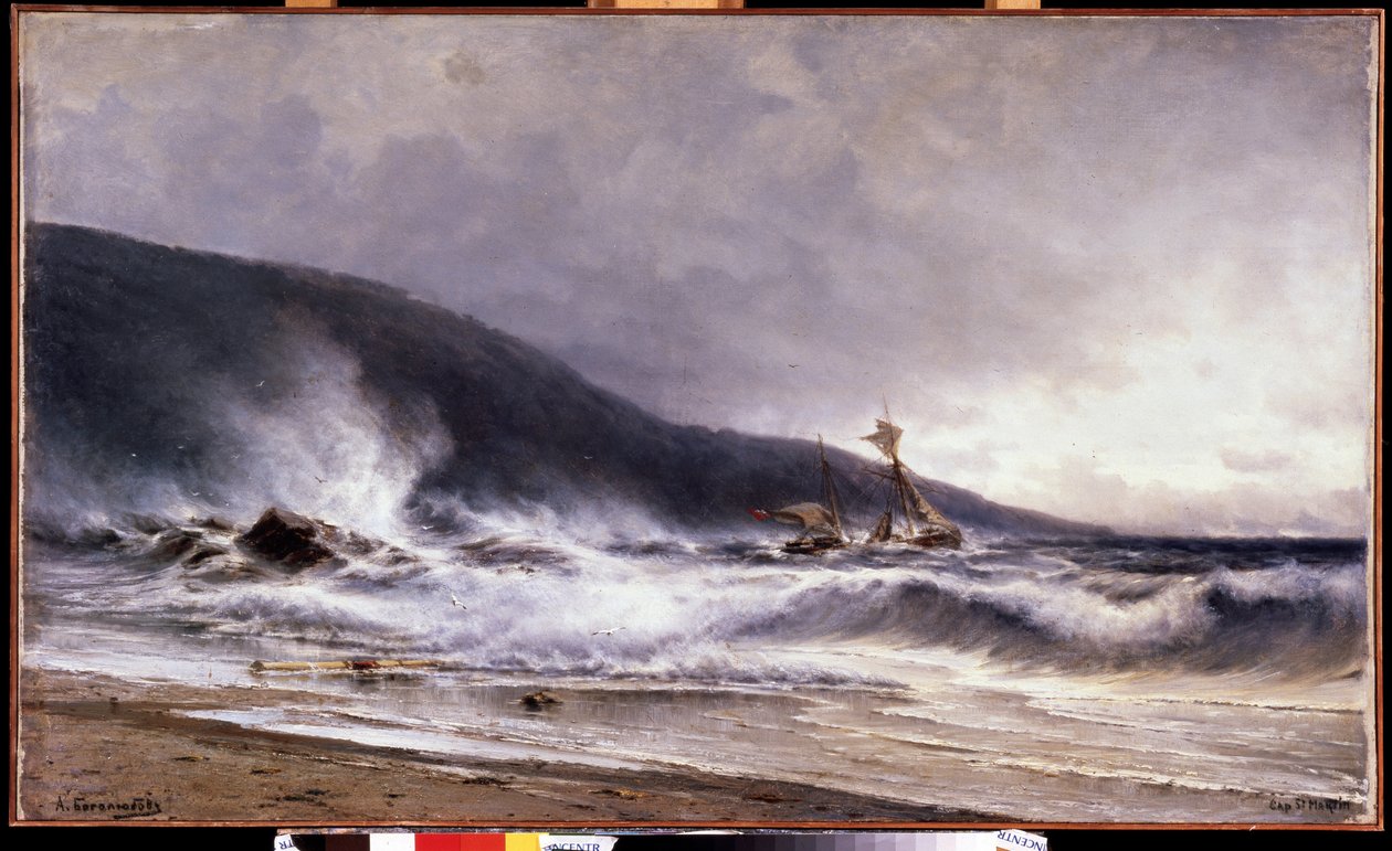 Surf em Cap Martin (França) Pintura por Alexei Petrovich Bogolyubov (Bogoliubov ou Bogolioubov) (1824-1896) Óleo sobre tela de Aleksei Petrovich Bogolyubov