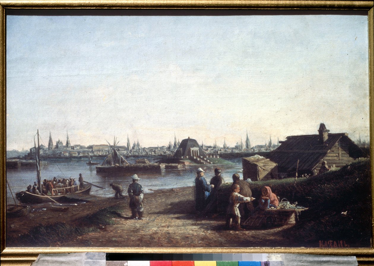 ""Vista da cidade de Kazan no Volga na Rússia"" Pintura de Alexei Petrovich Bogolyubov (Bogoliubov ou Bogoliubov) (1824-1896) 1861 Museu Estatal Russo, São Petersburgo de Aleksei Petrovich Bogolyubov