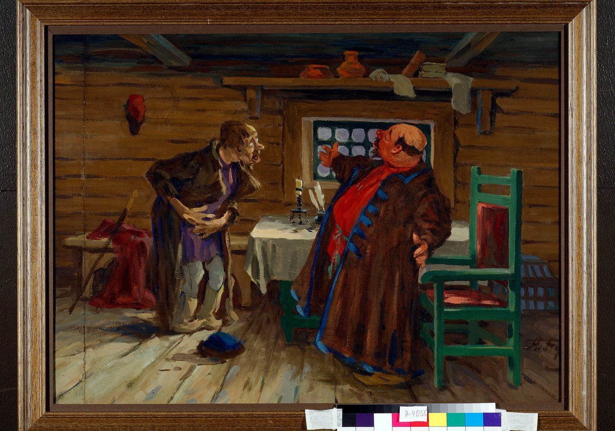 Un malade va voir un diacre pour se soigner - Oeuvre de Aleksei Fyodorovich Afanasyev (Alexis Afanassiev) (1850-1920), vers 1910, gouache sur papier - Um paciente veio ao diácono... Gouache sobre papel de Aleksei Fyodorovich Afanasyev (1850-1920), c1910 -  de Aleksey Fyodorovich Afanasiev