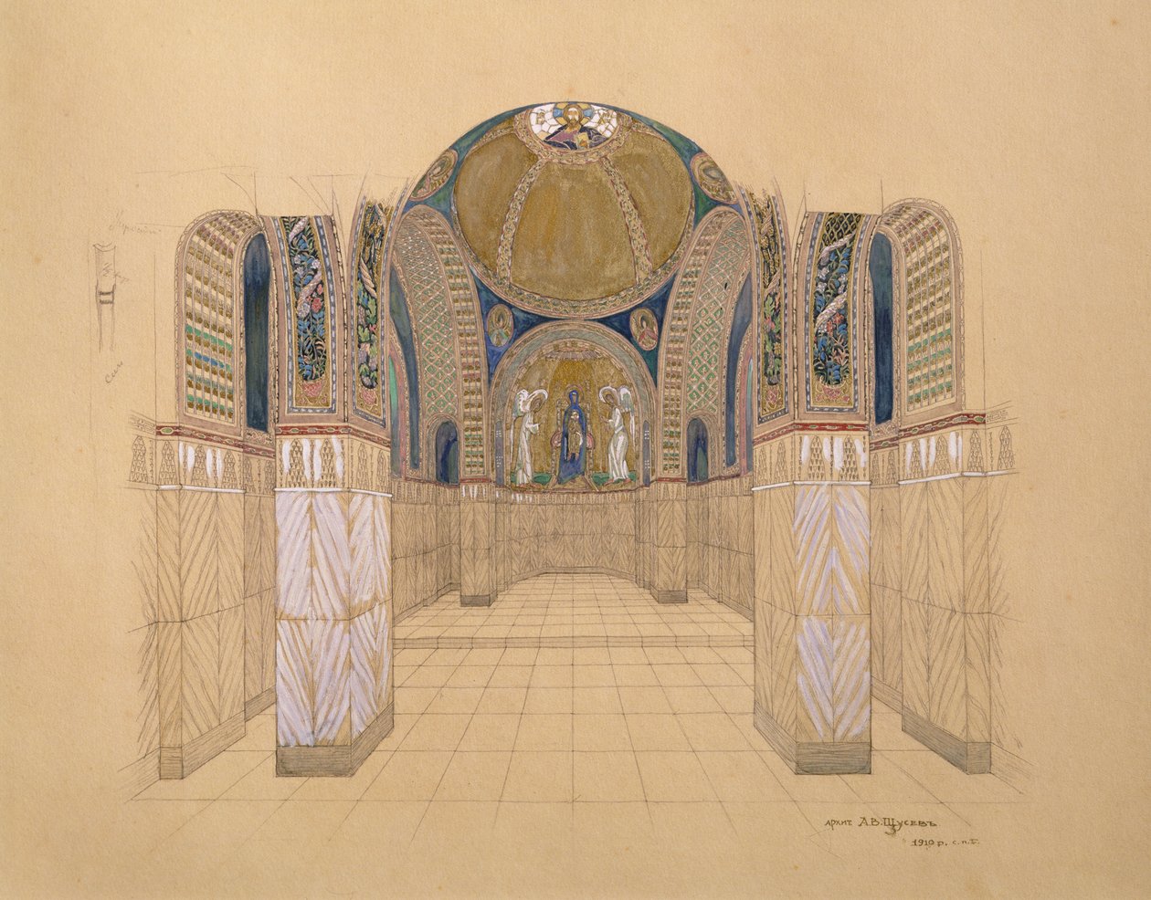 Design para o interior de uma igreja de Aleksey Shchusev
