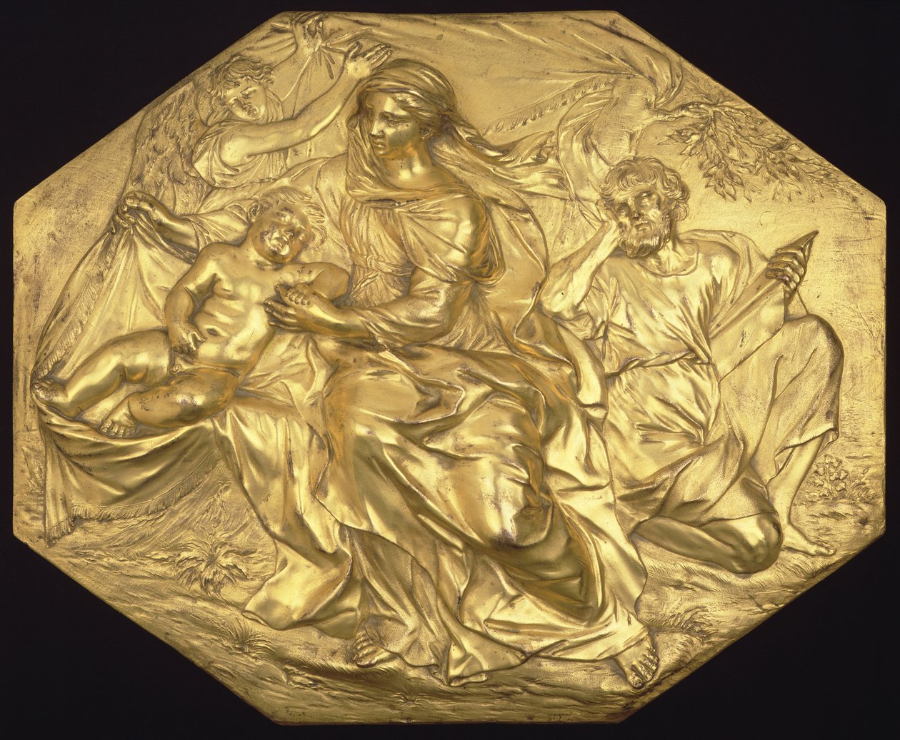 O resto da fuga para o Egito, alívio, c.1635-40 (bronze dourado) de Alessandro Algardi