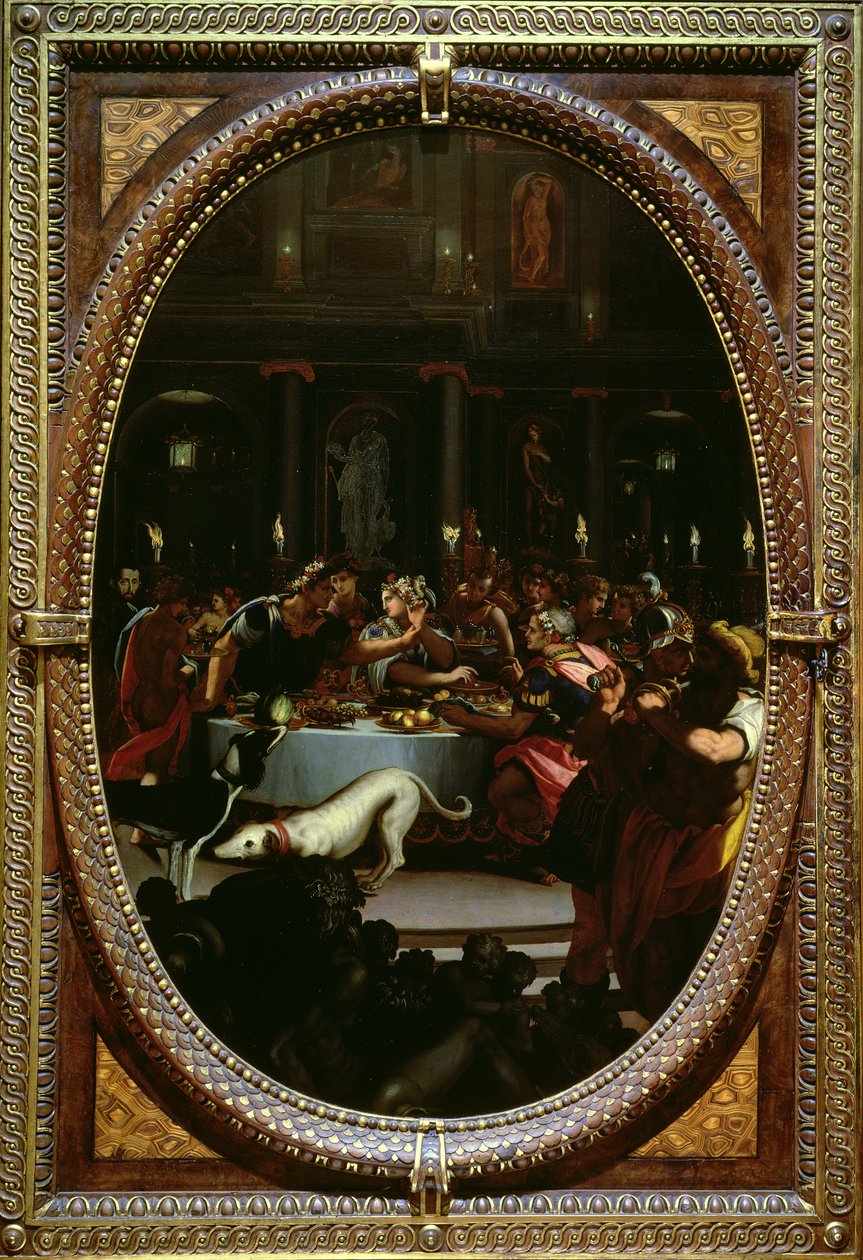 Banquete de Cleópatra, 1572 (ardósia) de Alessandro Allori