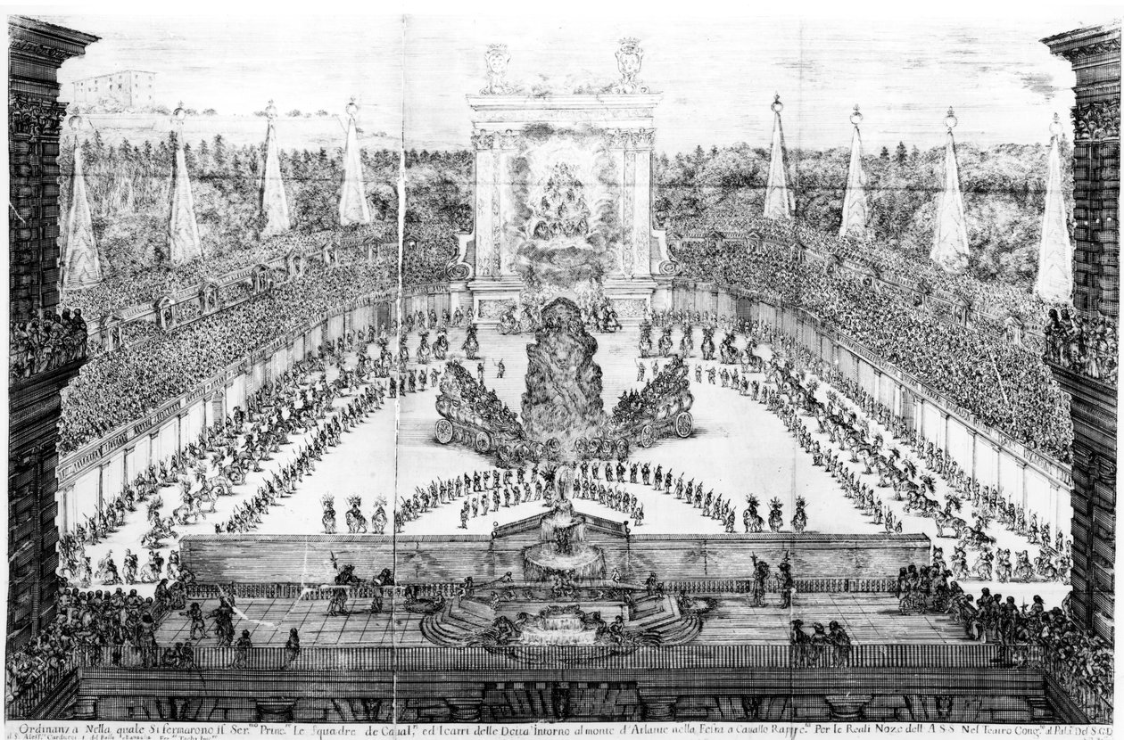 Concurso de Atlas para o casamento de Cosme III de&39;Medici e Margherita Luisa de Orleans, gravado por Stefano della Bella, 1661 de Alessandro Carducci