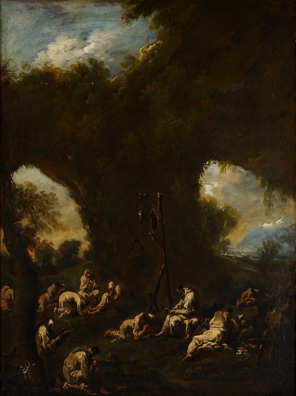 Monges rezando em uma gruta, c.1730 de Alessandro Magnasco