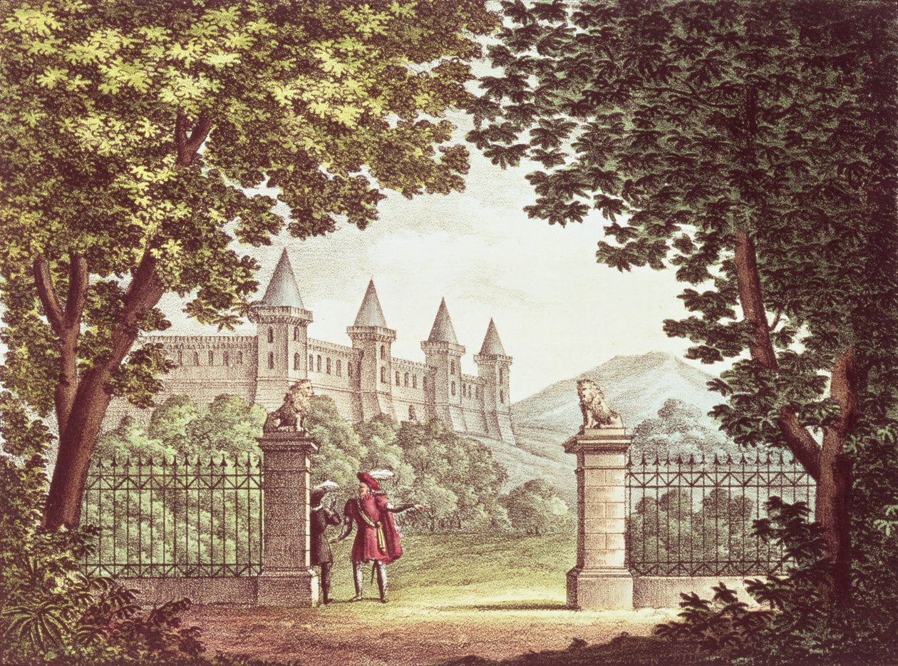 Os Jardins do Castelo de Windsor, cenografia da ópera &39;Anna Bolena&39;, gravada por Ricordi de Alessandro Sanquirico