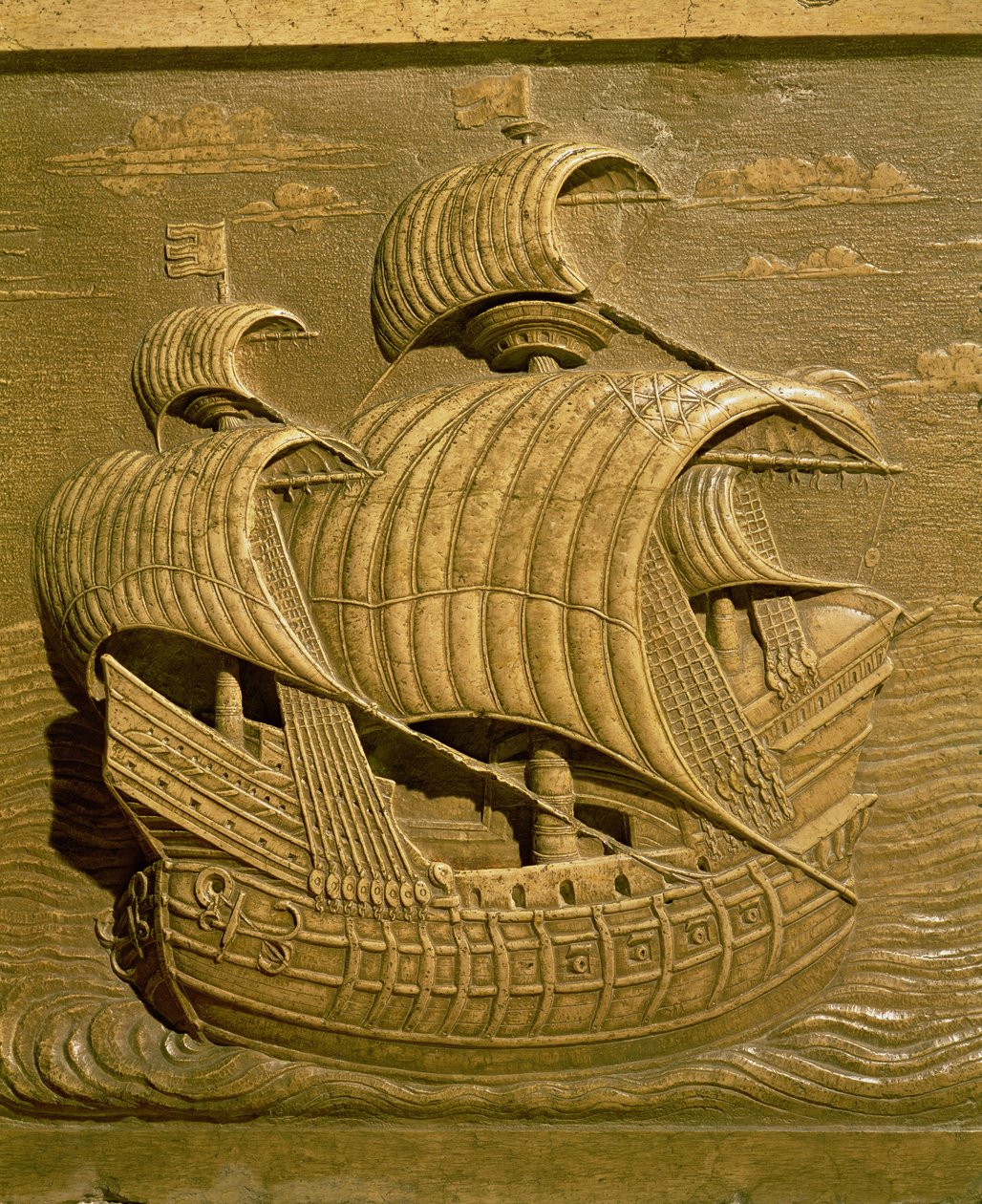 Relevo retratando um galeão veneziano do túmulo de Alessandro Contarini (d.1553) de Alessandro Vittoria