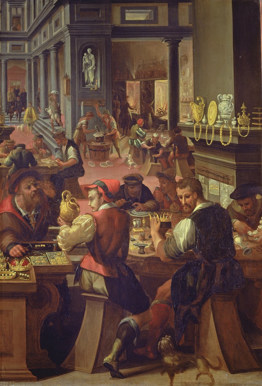 The Jewelers &39;Workshop, 1572 (óleo sobre ardósia) de Alessandro di Vincenzio Fei