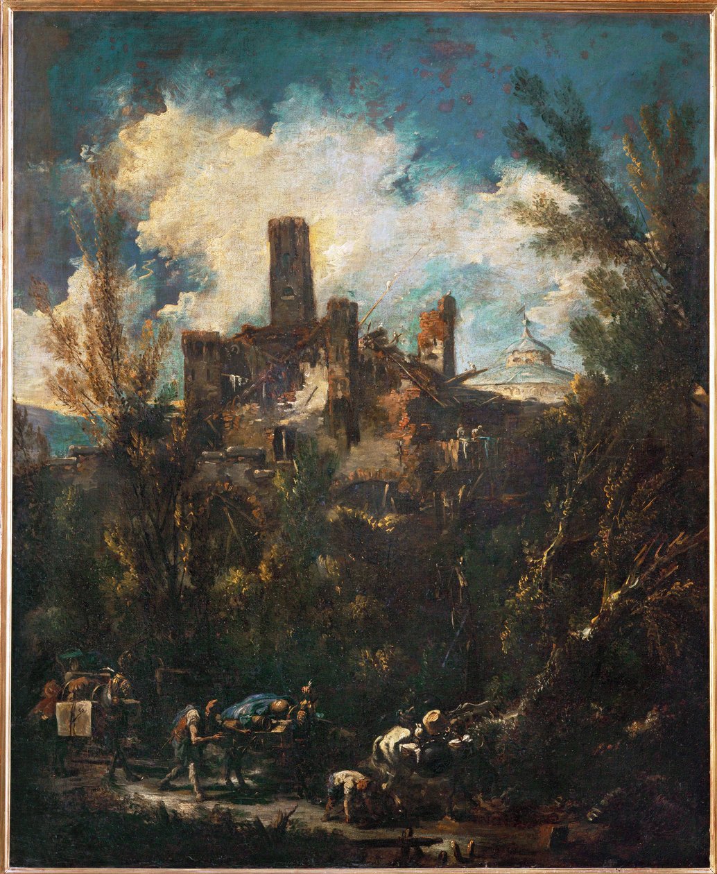 O tropeiro, ou paisagem com castelo ... de Alessandro (style of) Magnasco