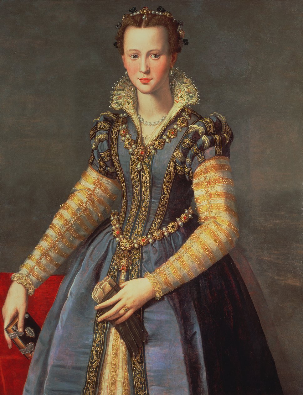 Maria de Médicis (1573-1642), esposa de Henrique IV da França (1553-1610) (painel) de Alessandro Allori
