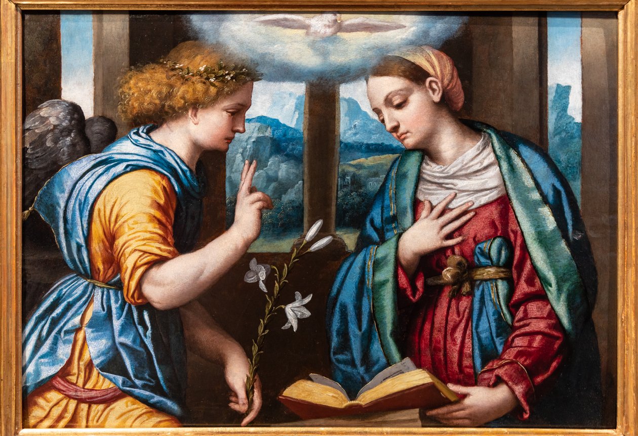 Anunciação, c.1535-40 (óleo no painel) de Alessandro Bonvicino Moretto