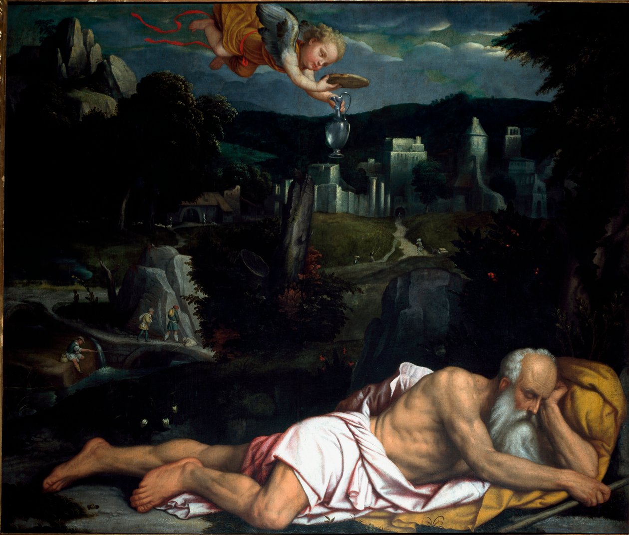 Elie asle asleep Painting by Alessandro Bonvicino dit il Moretto (1498-1554) Duomo vecchio, Brescia de Alessandro Bonvicino Moretto