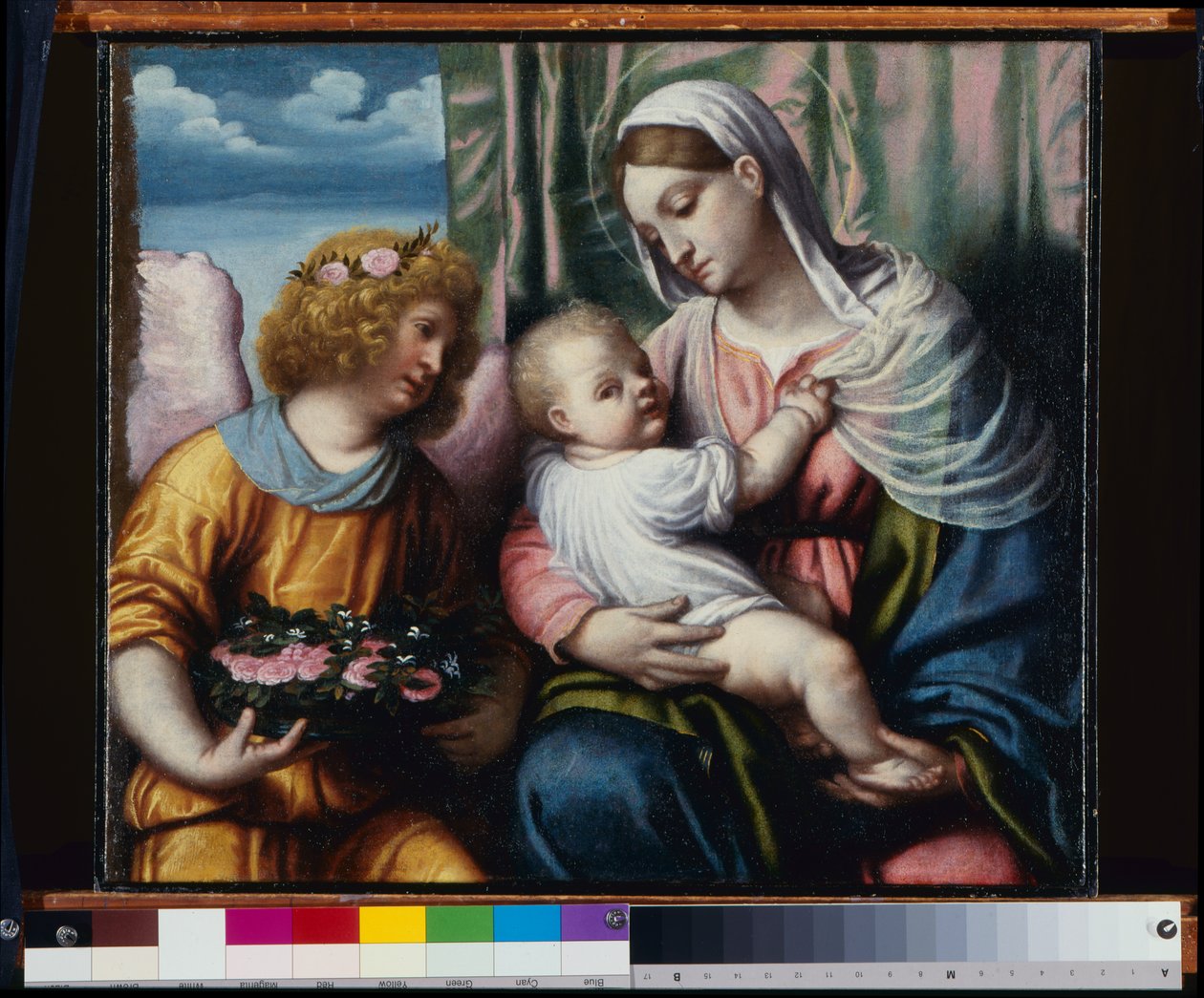Madonna com criança e um anjo de Alessandro Bonvicino Moretto