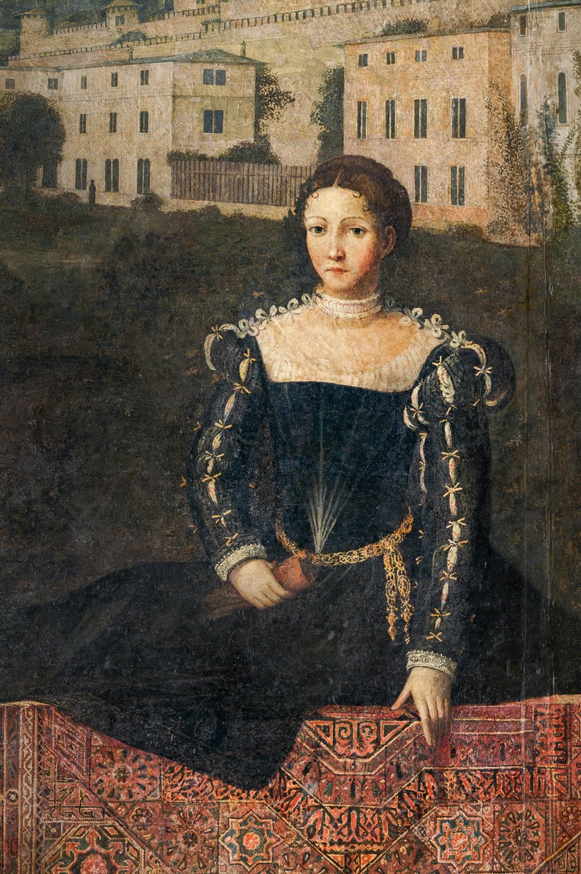 Retrato de uma nobre, detalhe da Pequena Sala das Damas Nobres (óleo sobre tela colado nas paredes) de Alessandro Bonvicino Moretto