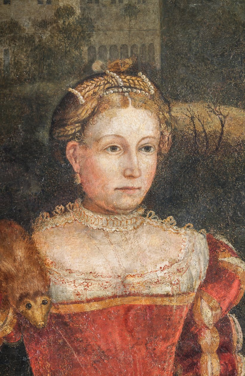 Retrato de uma nobre, detalhe da Pequena Sala das Damas Nobres (óleo sobre tela colado nas paredes) de Alessandro Bonvicino Moretto