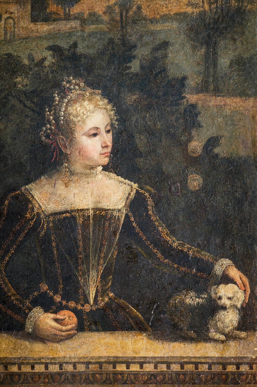 Retrato de uma nobre, detalhe da Pequena Sala das Damas Nobres (óleo sobre tela colado nas paredes) de Alessandro Bonvicino Moretto