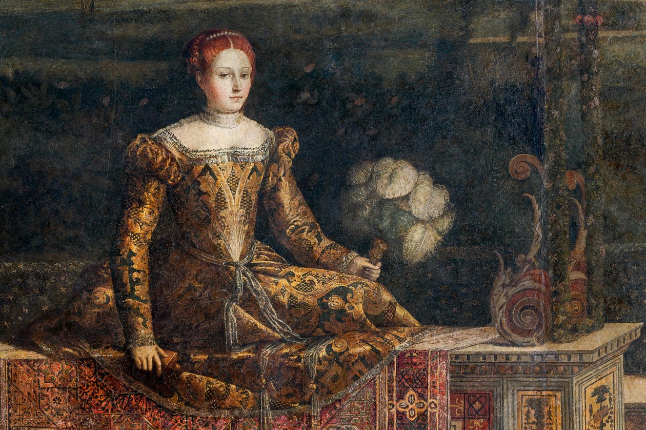 Retrato de uma nobre mulher, detalhe da Pequena Sala das Nobres Senhoras (óleo sobre tela colado nas paredes) de Alessandro Bonvicino Moretto