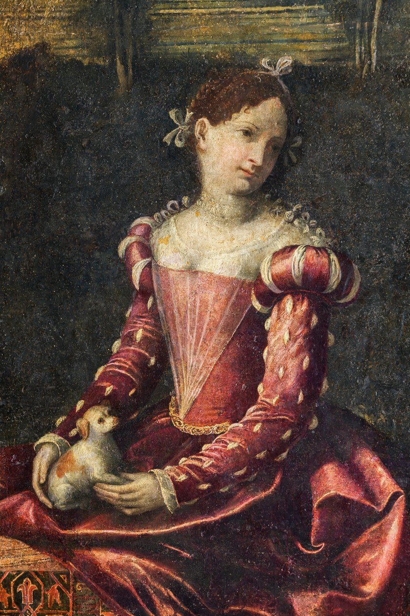 Retrato de uma nobre, detalhe da Pequena Sala das Damas Nobres (óleo sobre tela colado nas paredes) de Alessandro Bonvicino Moretto