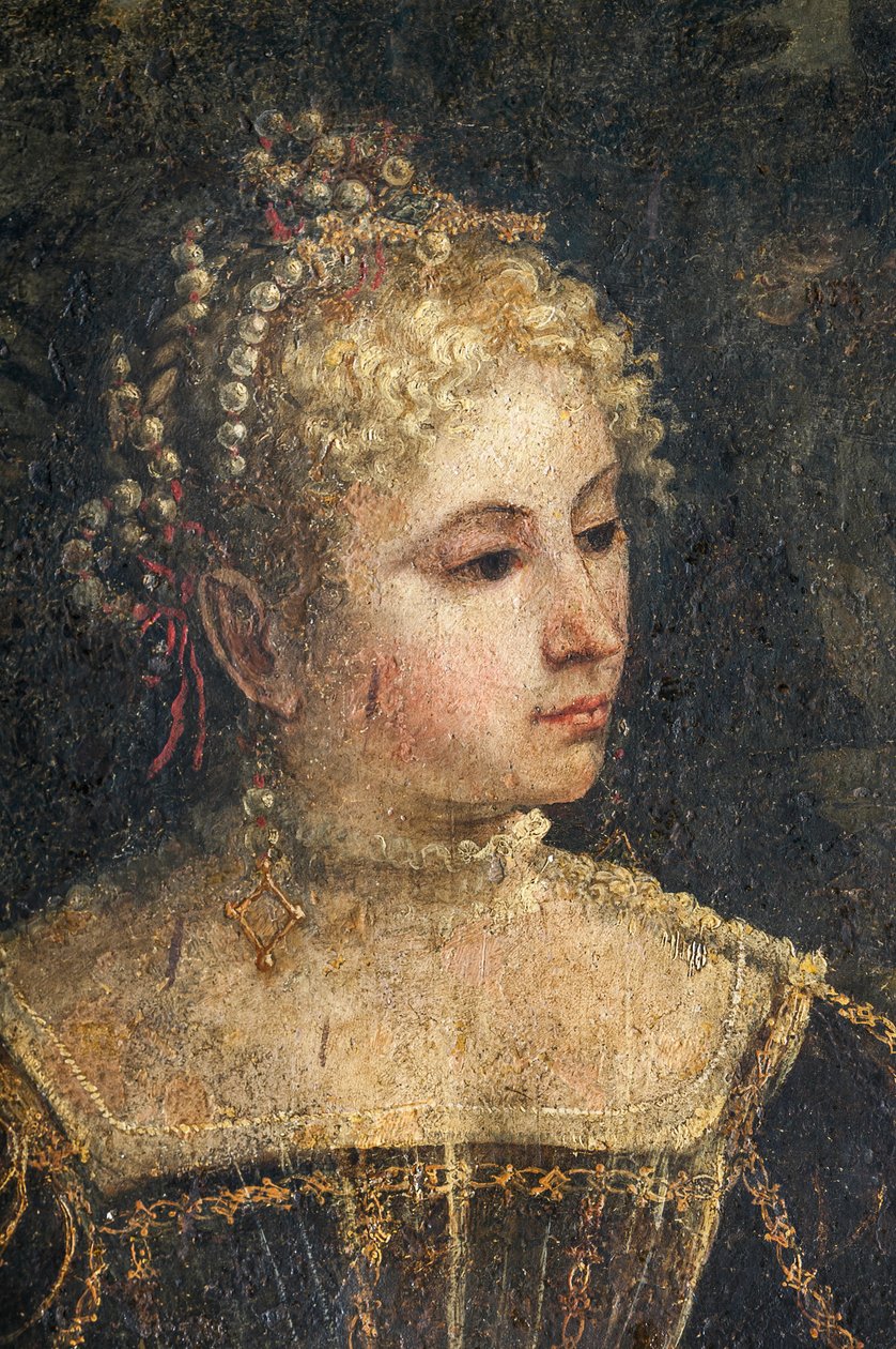 Retrato de uma nobre, detalhe da Pequena Sala das Damas Nobres (óleo sobre tela colado nas paredes) de Alessandro Bonvicino Moretto