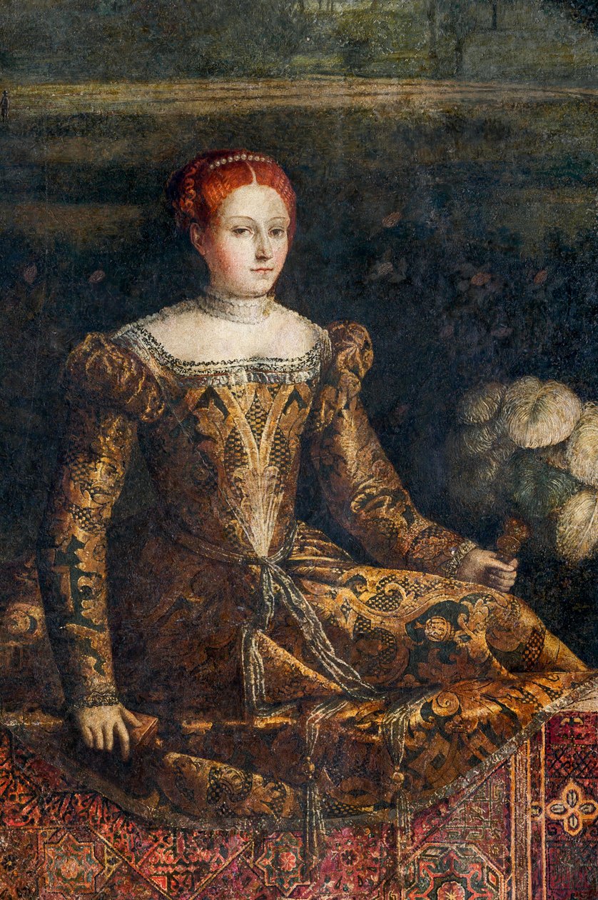 Retrato de uma nobre mulher, detalhe da Pequena Sala das Nobres Senhoras (óleo sobre tela colado nas paredes) de Alessandro Bonvicino Moretto