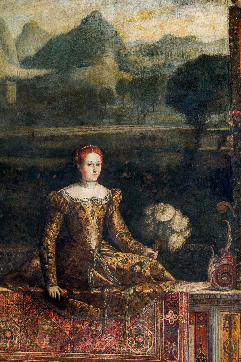 Retrato de uma nobre, detalhe da Pequena Sala das Damas Nobres (óleo sobre tela colado nas paredes) de Alessandro Bonvicino Moretto