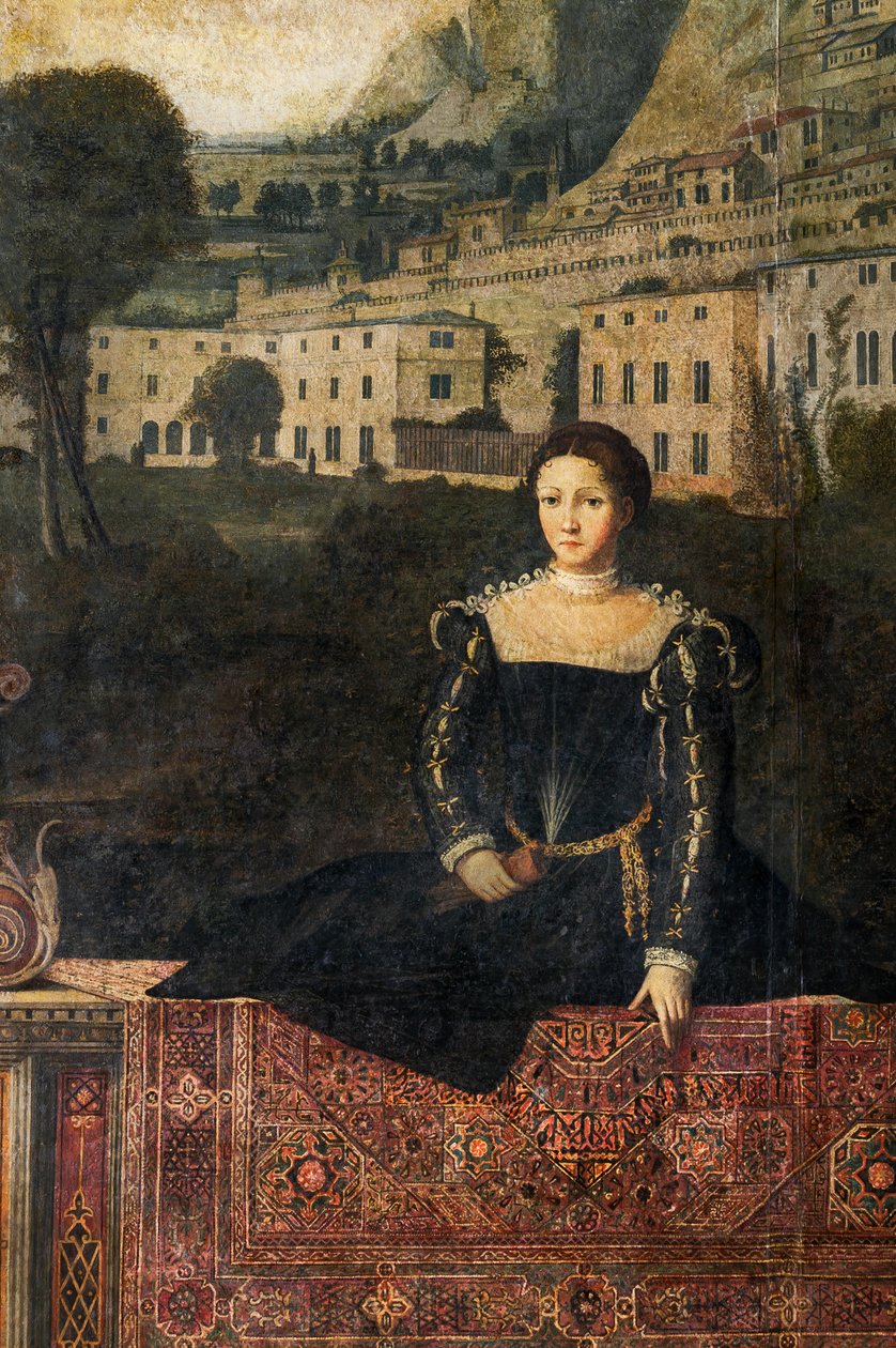 Retrato de uma nobre, detalhe da Pequena Sala das Damas Nobres (óleo sobre tela colado nas paredes) de Alessandro Bonvicino Moretto