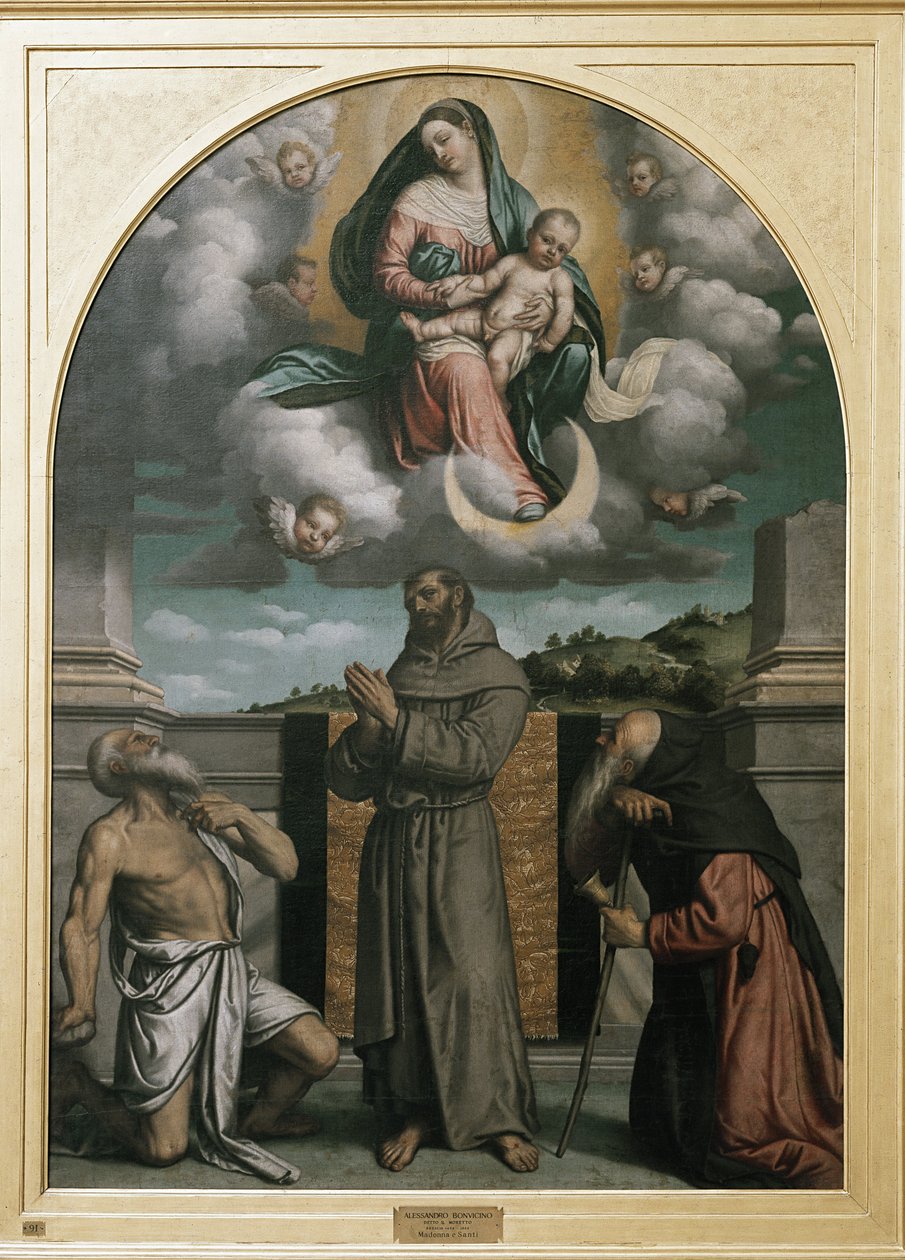 Virgem e Filho na Glória, com São Jerônimo, São Francisco de Assis e Santo Antônio (óleo sobre tela, c.1543) de Alessandro Bonvicino Moretto
