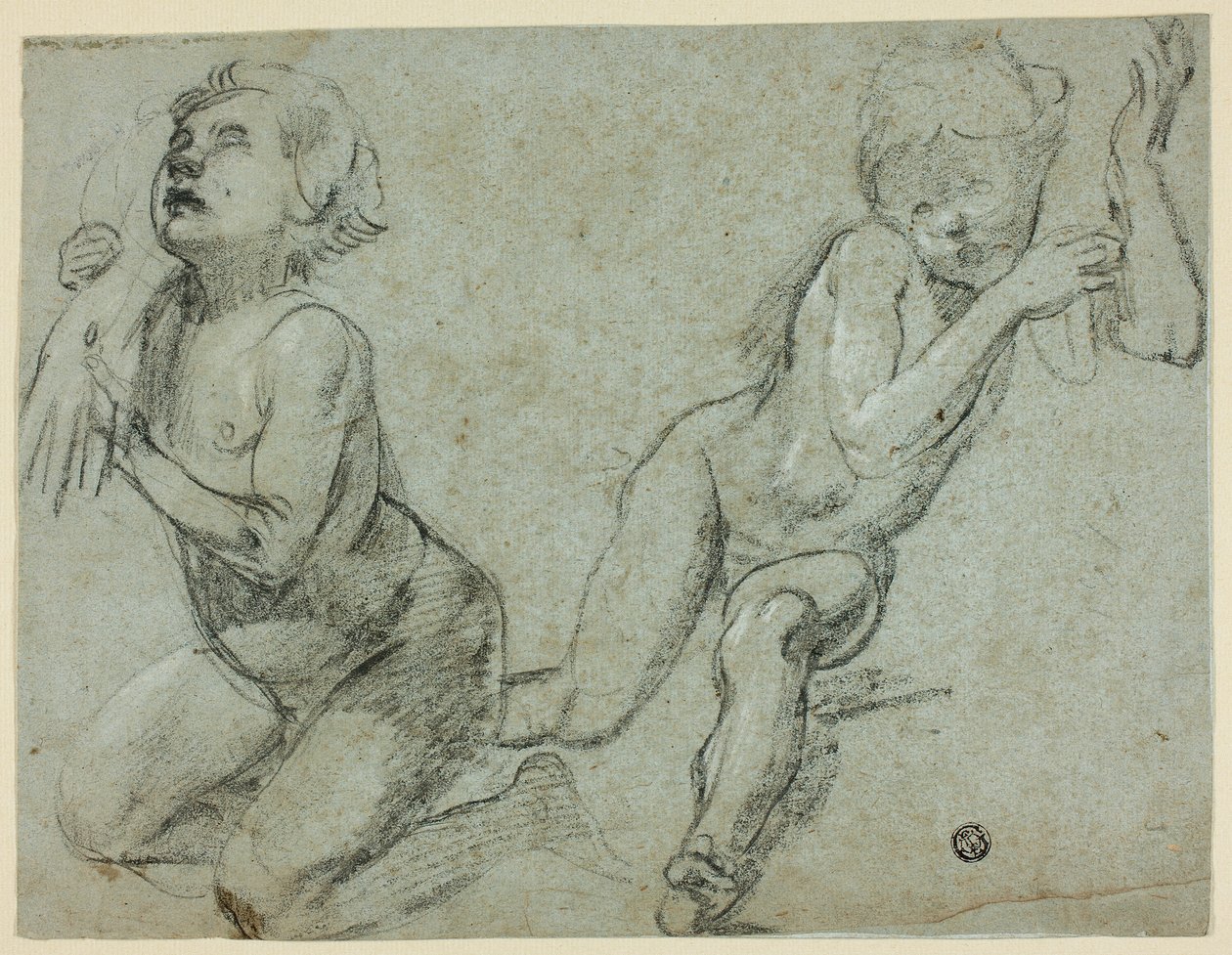 Esboços de dois putti, um segurando a mão de Cristo morto (anverso); torso e pernas de uma figura ajoelhada (verso) de Alessandro Casolani